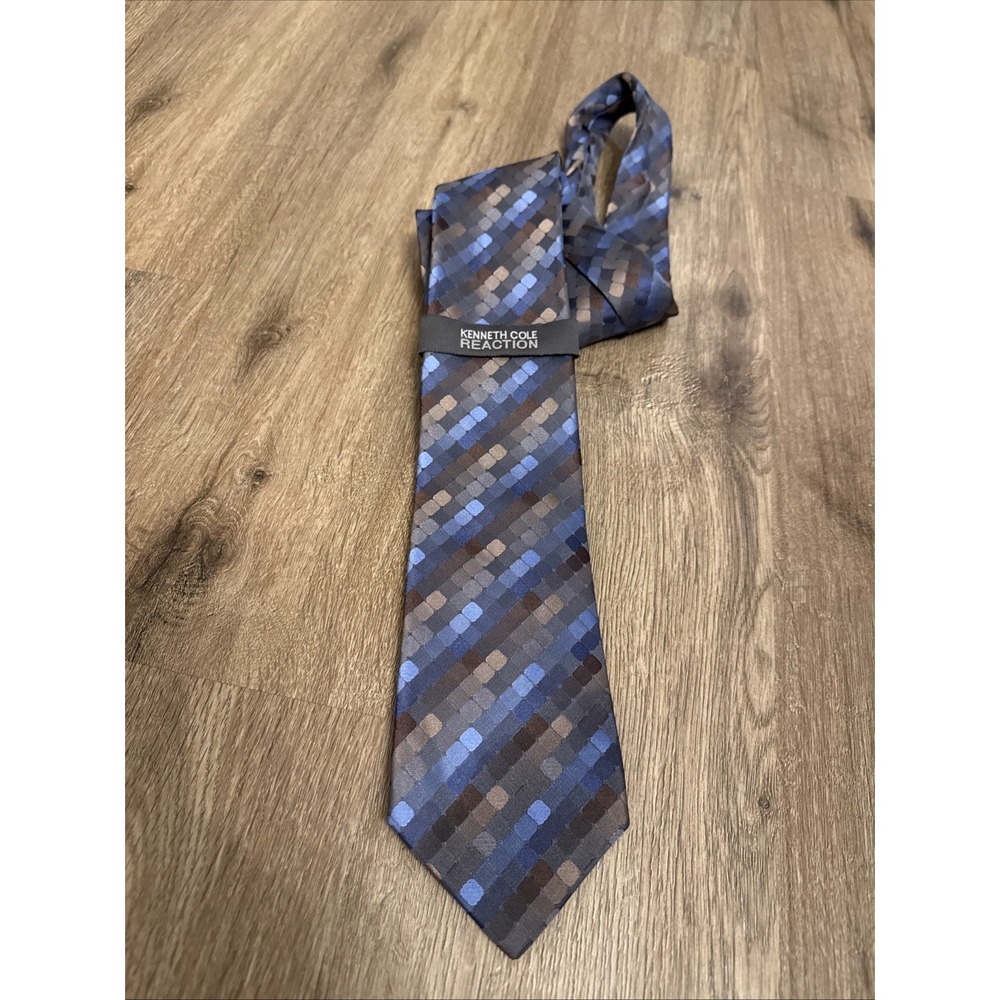 Kenneth Cole Reaction Blue Geometric Pattern Tie‎ New